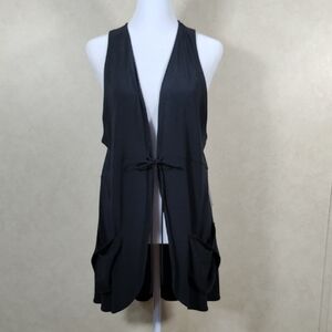6090 Sympli black knit tied front vest 8 NWT